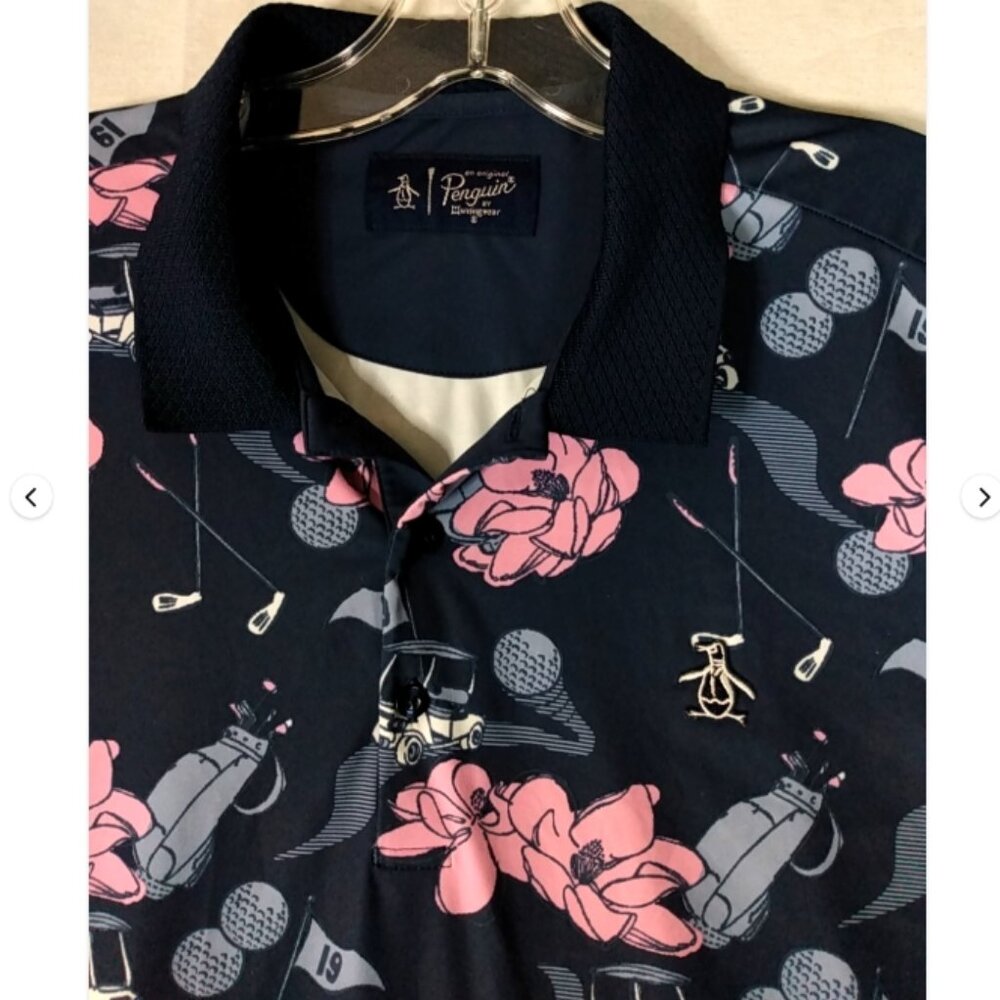 An Original Penguin By MunsingWear Golf Polo Shirt M Tropical Blue Pink Floral